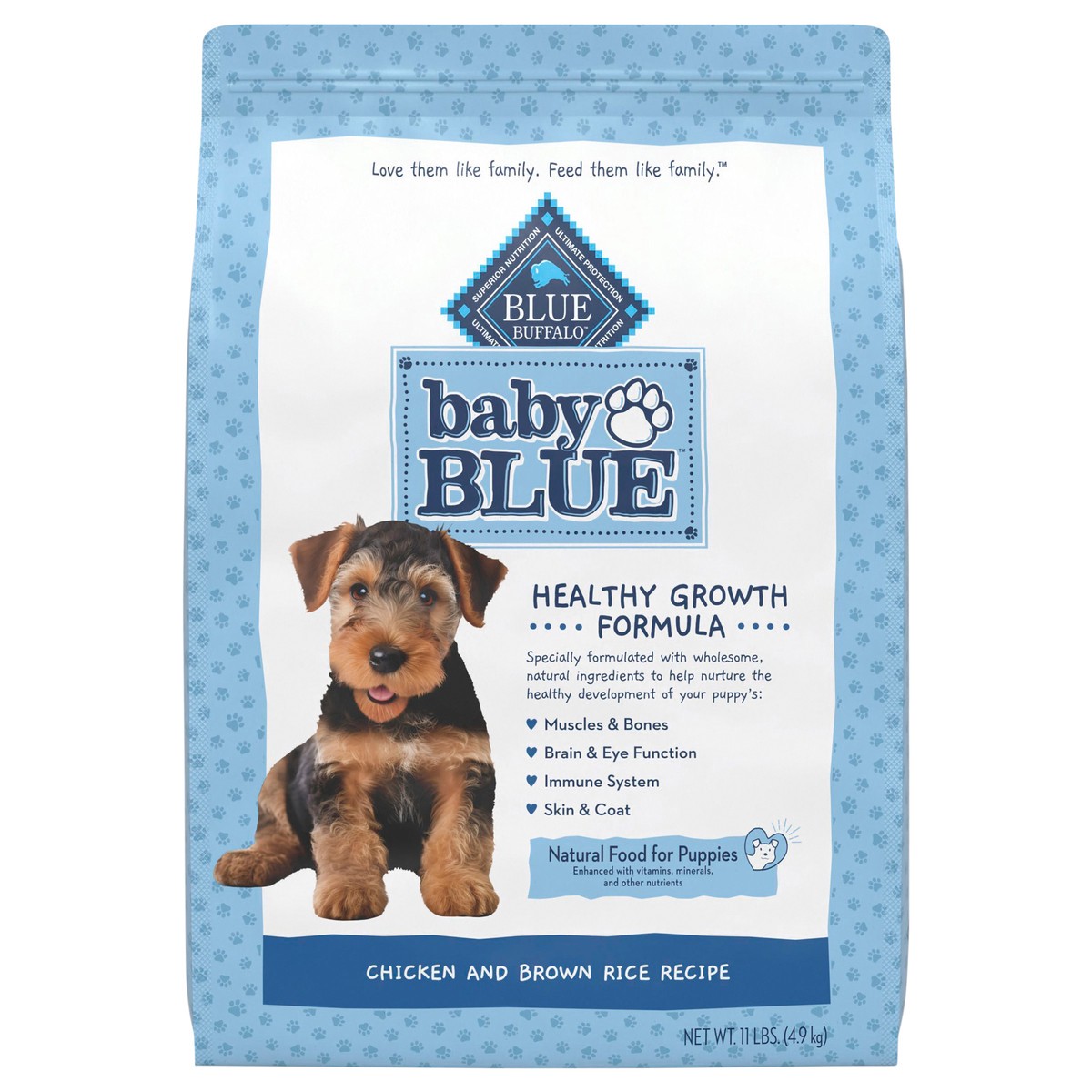 slide 1 of 4, Blue Buffalo Baby BLUE Natural Dry Food for Puppies, Healthy Growth Formula with DHA, Savory Chicken Recipe, 11-lb Bag, 1 ct