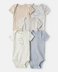 Carters Baby Boy 5-Pack Hippo Multipack Bodysuits - Brown/Blue/White Beige/Blue/Cream 24M