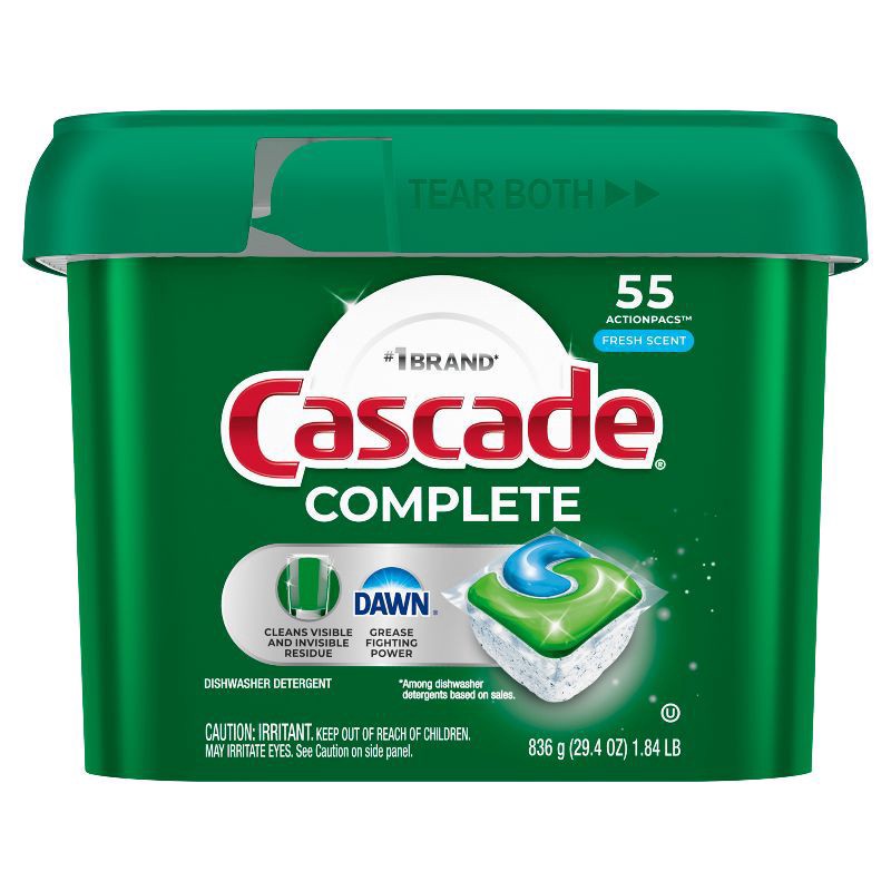 slide 7 of 11, Cascade Complete Dishwasher Pods, Dishwasher Detergent, Dish Detergent Soap, Fresh, 55 Count, 55 ct