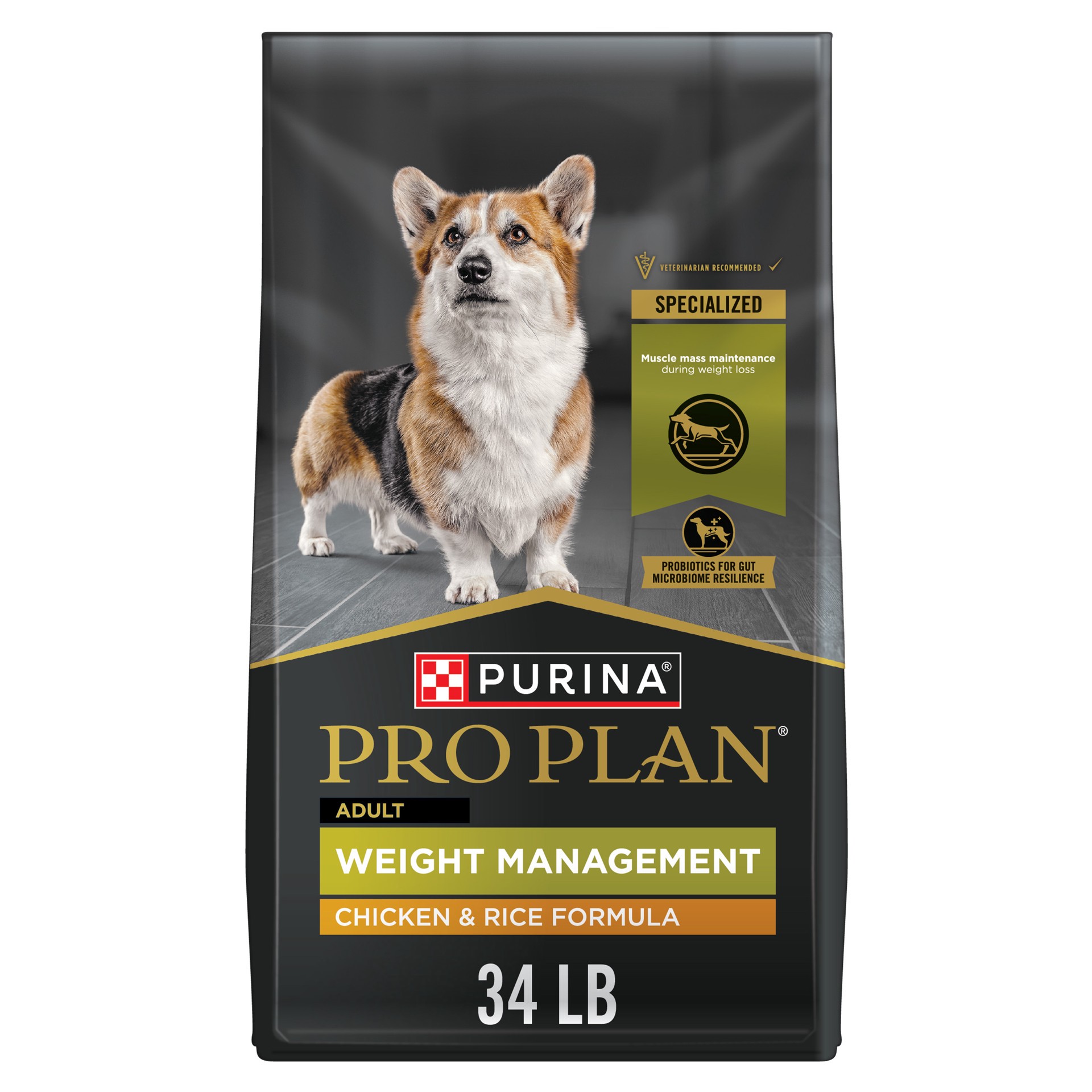 slide 1 of 8, Pro Plan Purina Pro Plan Weight Management Dry Dog Food Chicken and Rice Formula, 34 lb