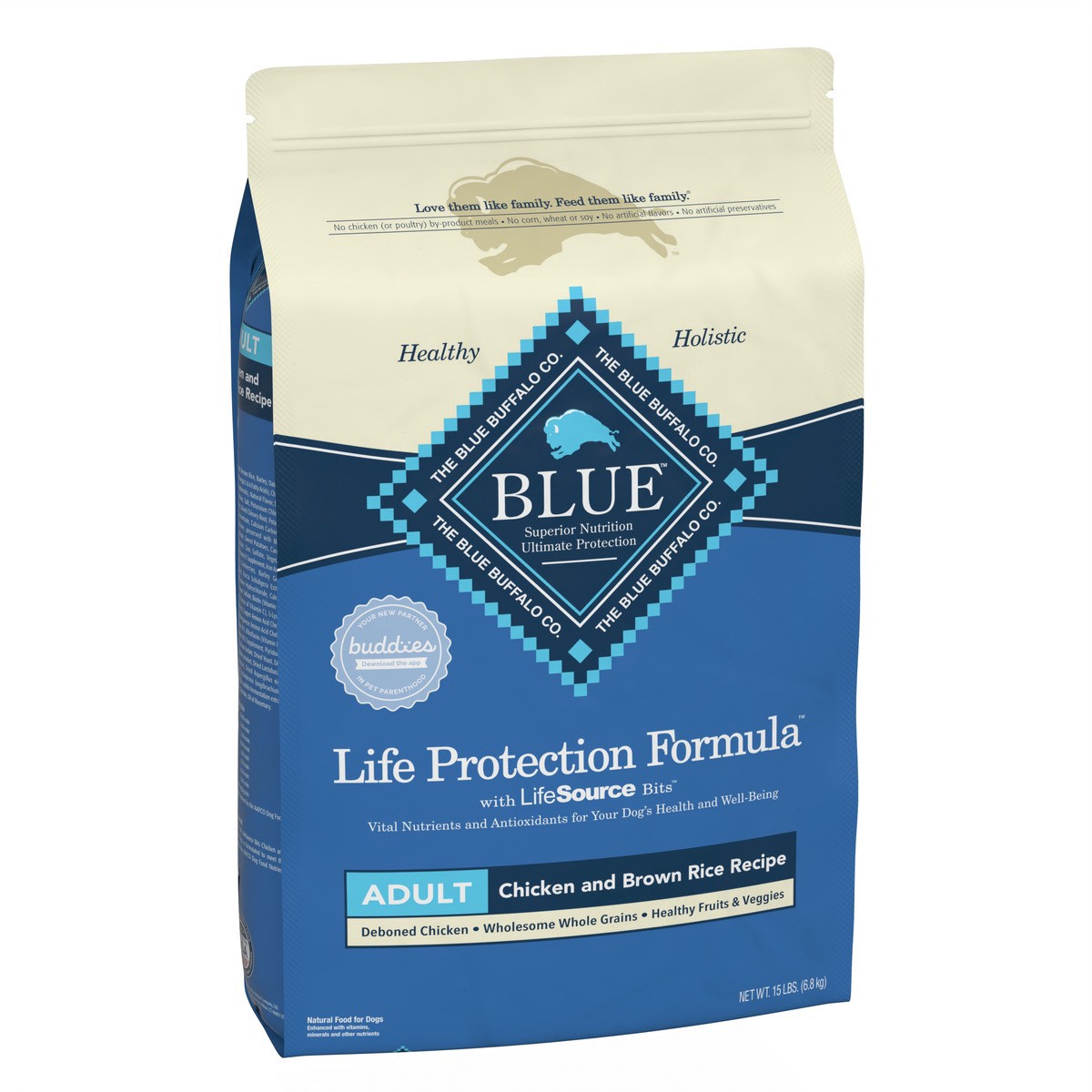 slide 6 of 8, Blue Buffalo Adult Chicken Brown Rice Dry Dog Food, 15 lb