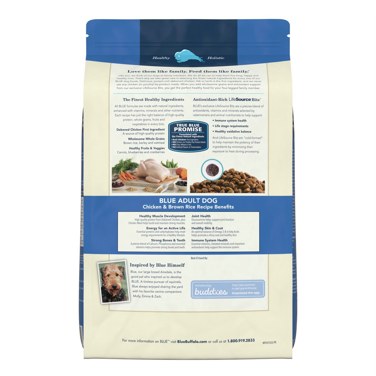 slide 7 of 8, Blue Buffalo Adult Chicken Brown Rice Dry Dog Food, 15 lb