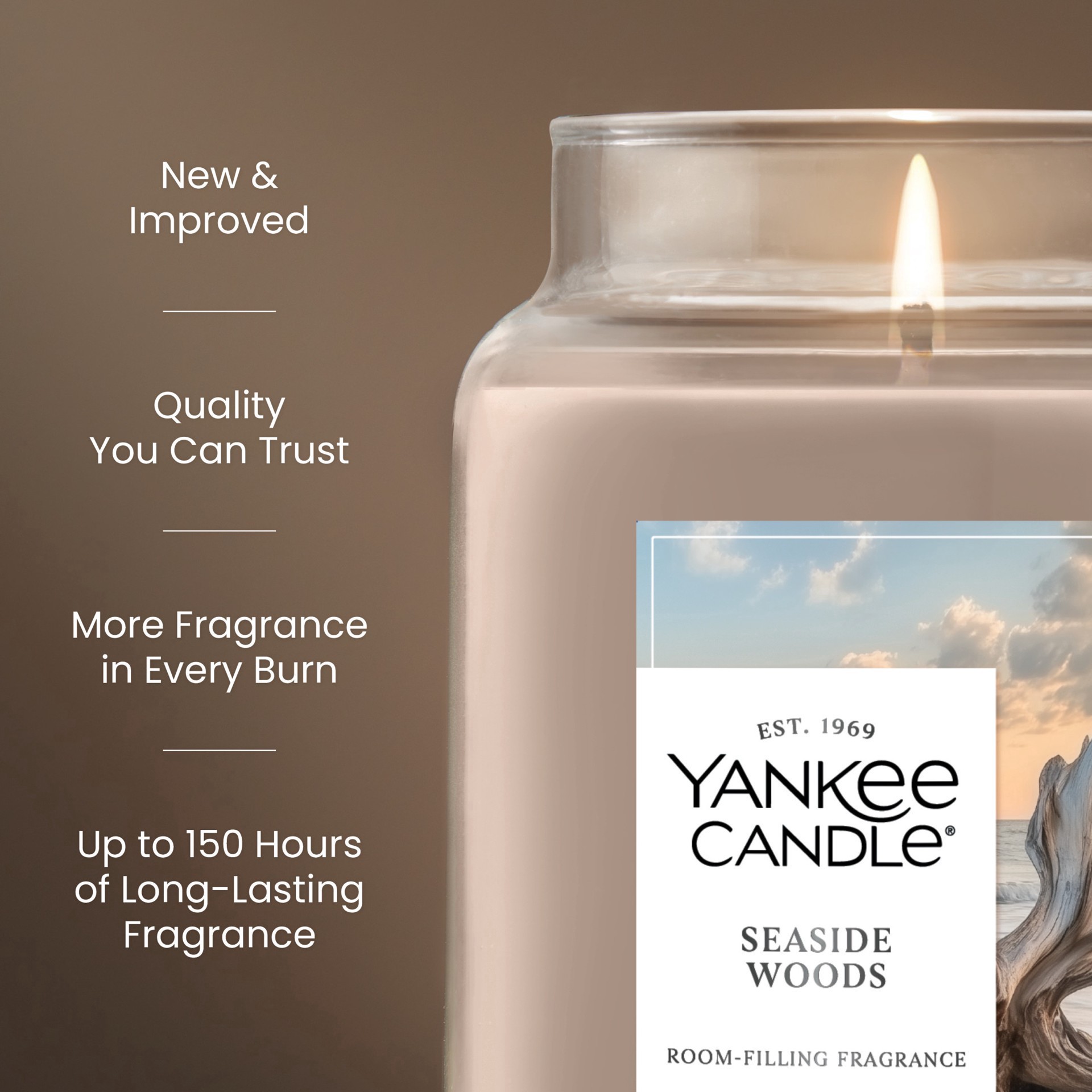 slide 3 of 5, Yankee Candle Seaside Woods Scented Candle, 22oz Large Jar with up to 150 Hour Burn Time, Great for gifting, 1 count