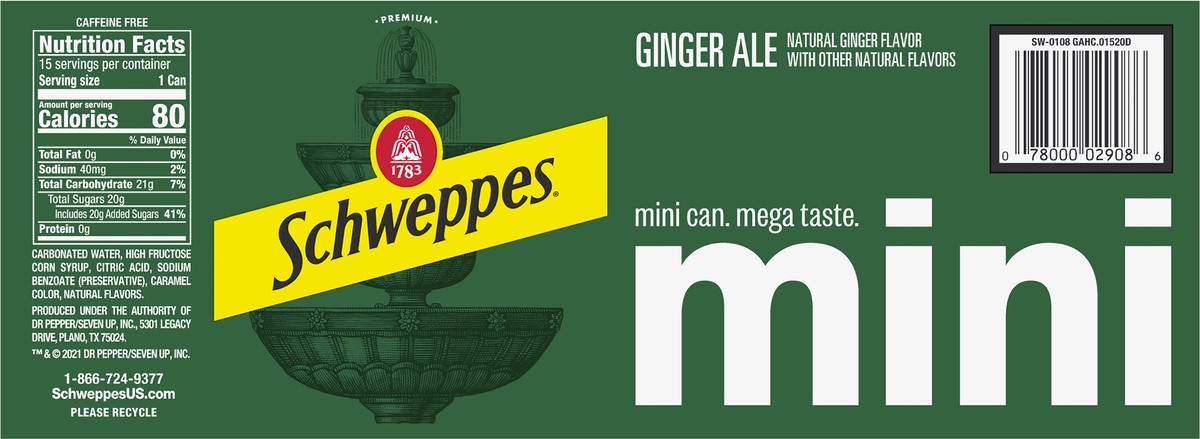 slide 9 of 12, Schweppes Ginger Ale Soda, 7.5 fl oz cans, 15 pack, 15 ct