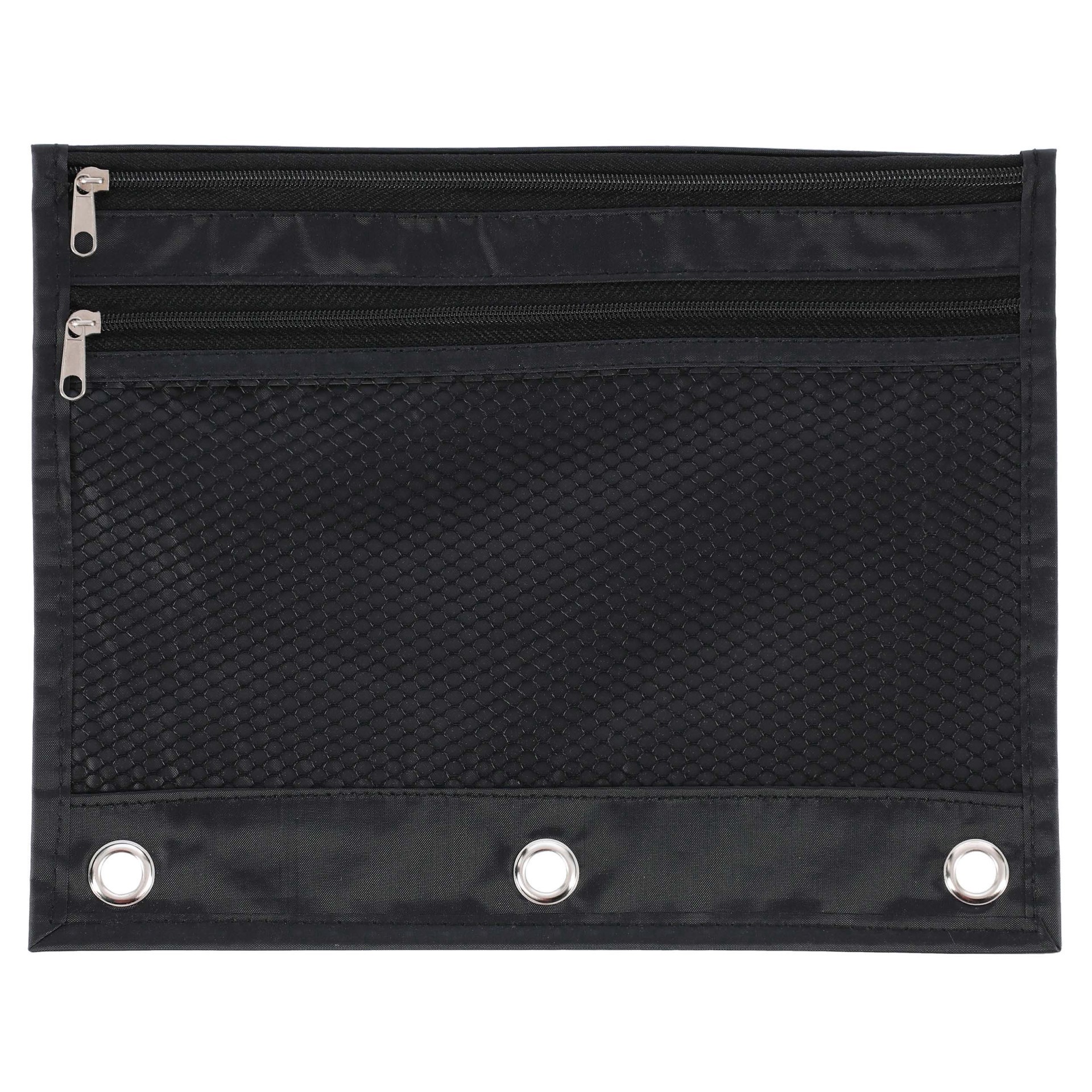 slide 1 of 1, GTC Black Mesh Double Zipper 3-Ring Pouch, 1 ct