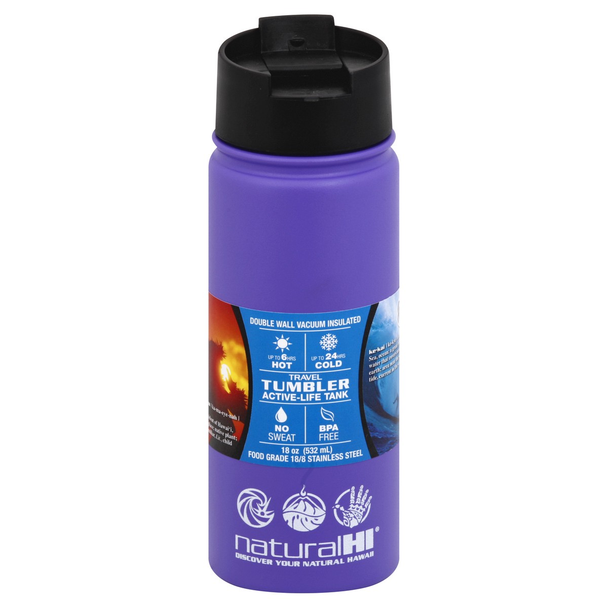 slide 1 of 2, NATURAL HI Flask S/S 18Oz Ube Purple - Ea, 18 oz