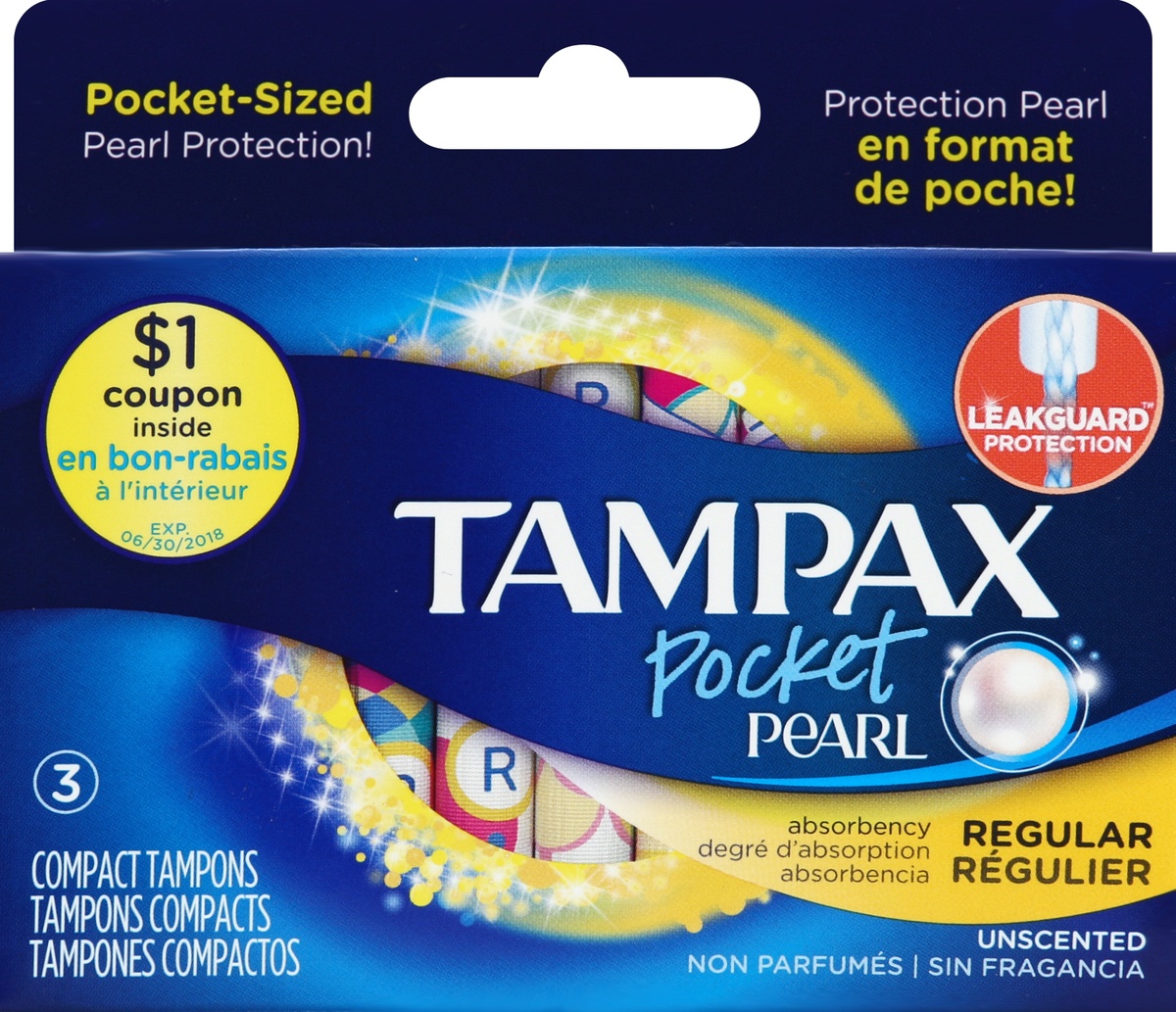 slide 4 of 5, Tampax Pocket Pearl Compact Plastic Tampons, 3 ct