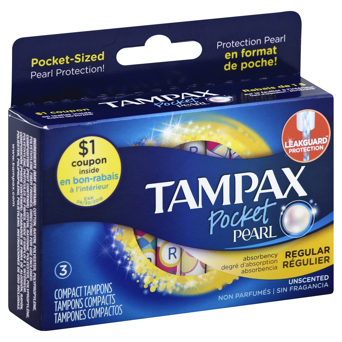 slide 5 of 5, Tampax Pocket Pearl Compact Plastic Tampons, 3 ct