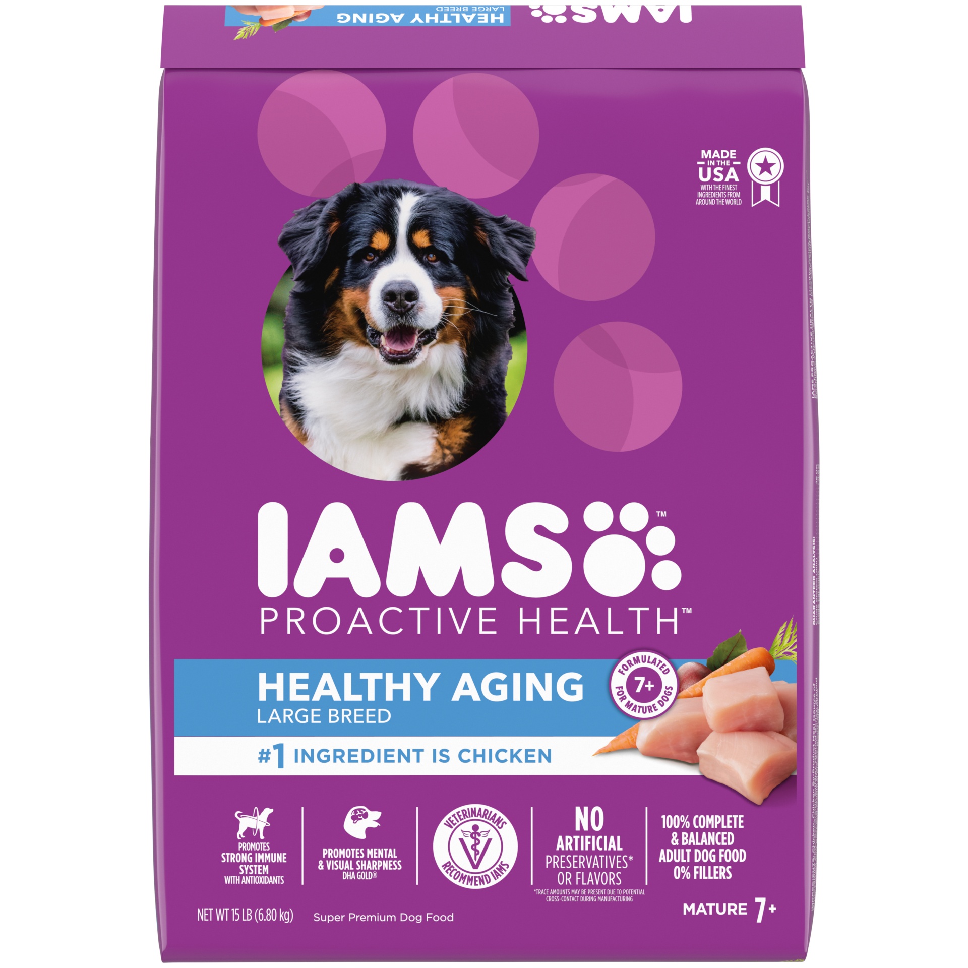 slide 1 of 9, IAMS Healthy Aging Adult Large Breed for Mature and Senior Dogs with Real Chicken Dry Dog Food - 15lbs, 15 lb