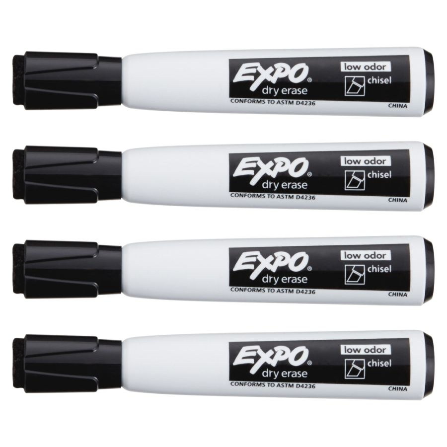 EXPO Dry Erase Markers with Eraser, Chisel Tip, Black 4 ct Shipt