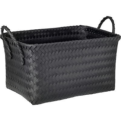 slide 1 of 1, our goods Woven Plastic Storage Basket - Black, 1 ct