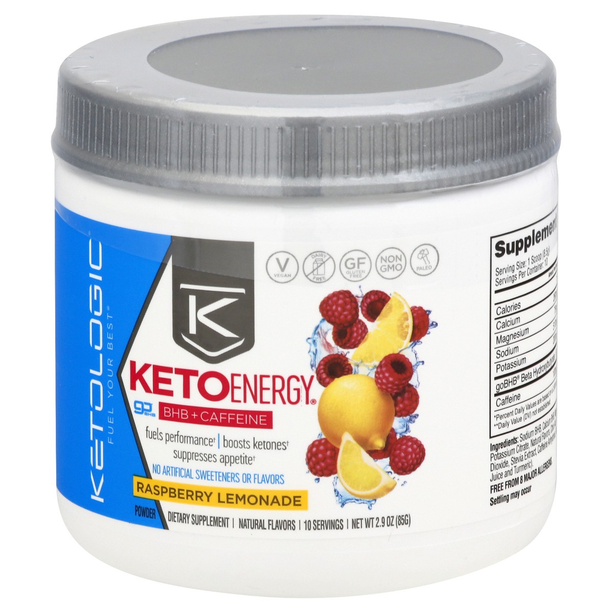 slide 2 of 9, KetoLogic Keto Energy Raspberry Lemonade Powder, 2.9 oz