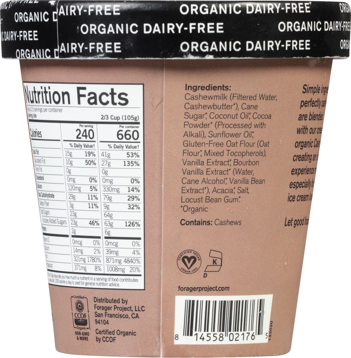 slide 3 of 9, Forager Project Bittersweet Chocolate Dairy-Free Organic Cashewmilk Frozen Dessert 14 fl oz, 14 fl oz