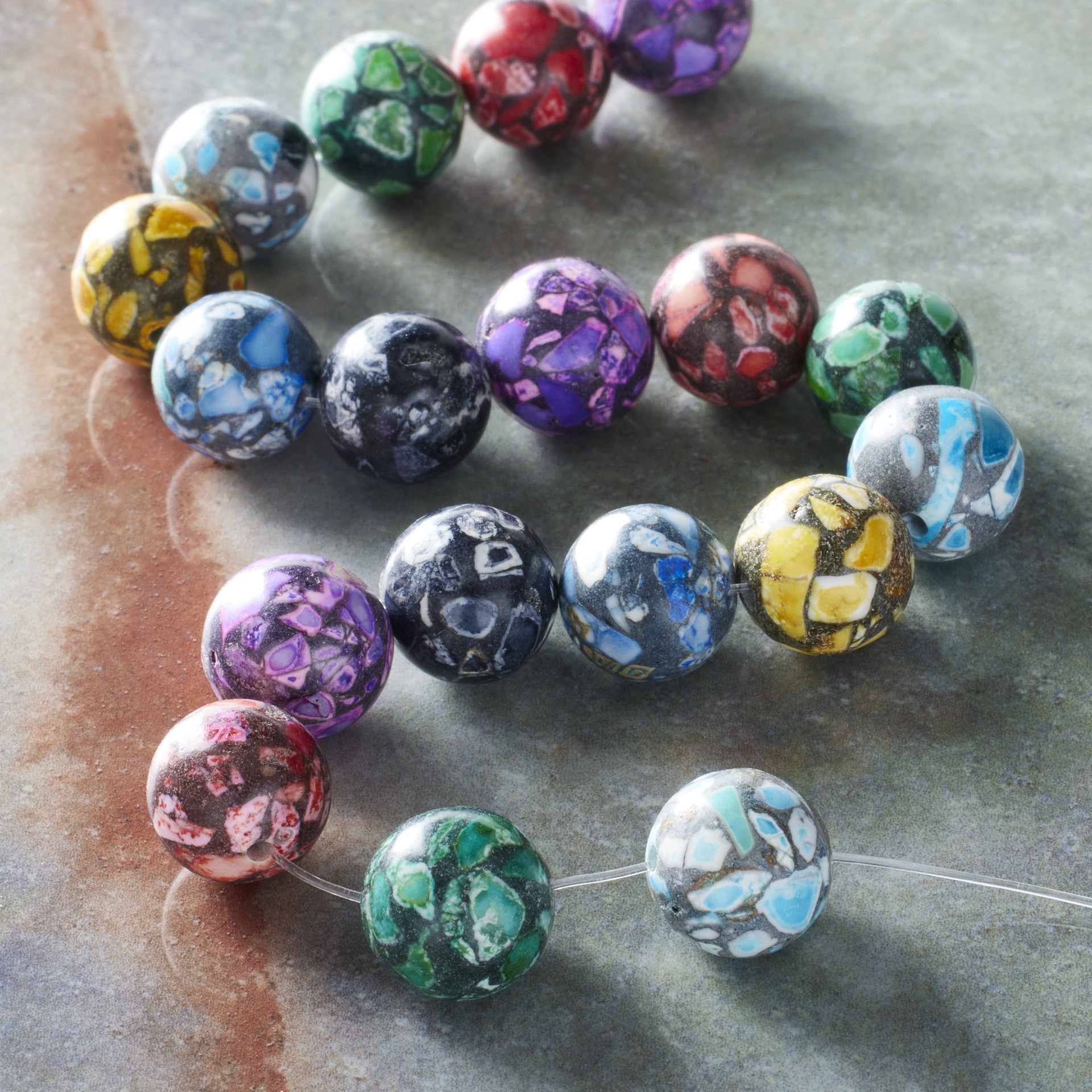 slide 3 of 3, Multicolor Howlite Round Beads, 10mm By Bead Landing, 10mm