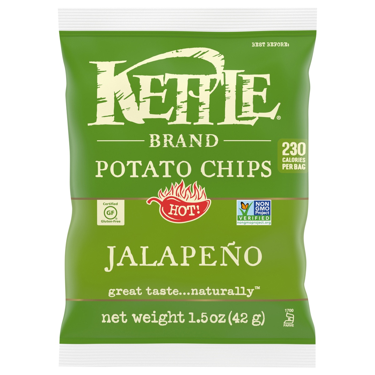 slide 1 of 1, Kettle Brand Hot Jalapeno Potato Chips, 1.5 oz