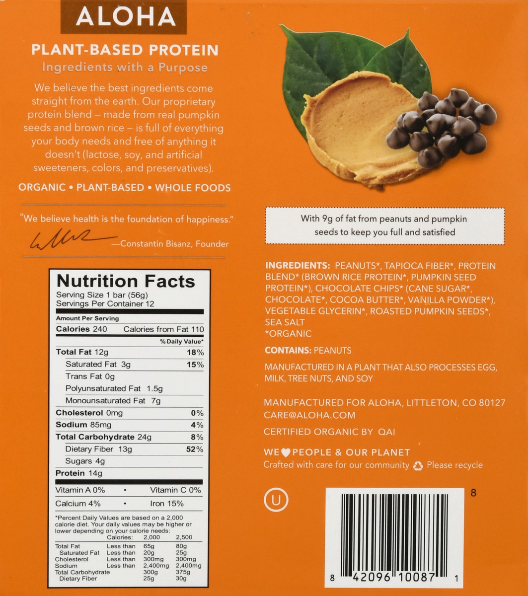slide 4 of 13, Aloha Organic 12 Pack Peanut Butter Chocolate Chip Protein Bar 12 ea, 12 ct