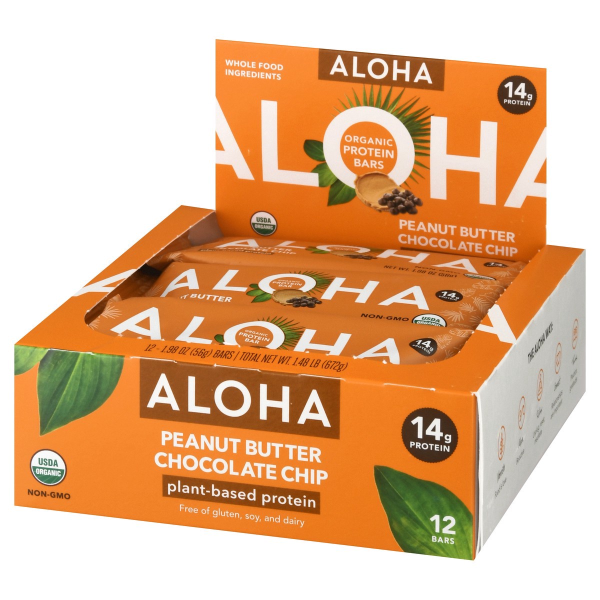 slide 2 of 13, Aloha Organic 12 Pack Peanut Butter Chocolate Chip Protein Bar 12 ea, 12 ct