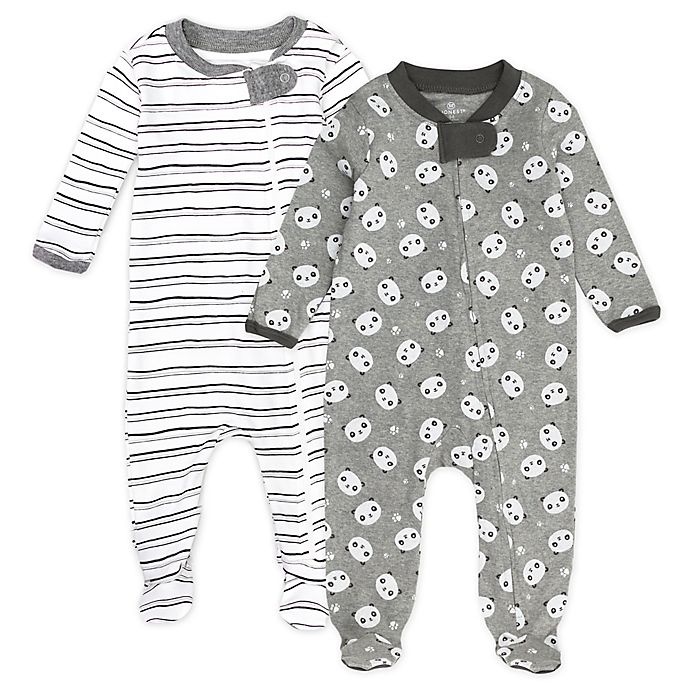 slide 1 of 5, The Honest Company Newborn Panda/Stripe Organic Cotton Footies - Black/White, 2 ct