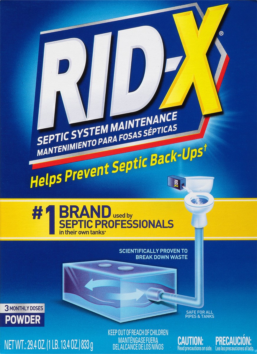 slide 1 of 9, RID-X Septic Tank Treatment, 3 Month Supply Of Powder, 29.4oz, 100% Biobased, 29.4 oz