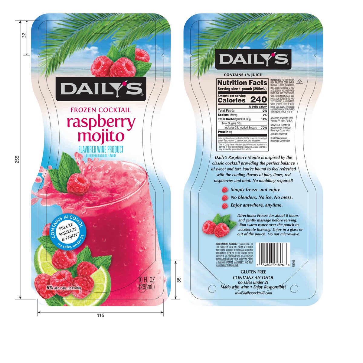 slide 7 of 8, Daily's Raspberry Mojito Ready to Drink Frozen Pouch 10 fl oz, 10 fl oz