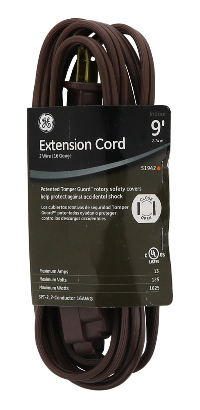 slide 1 of 2, GE Indoor Extension Cord Polarized - Brown, 9 ft