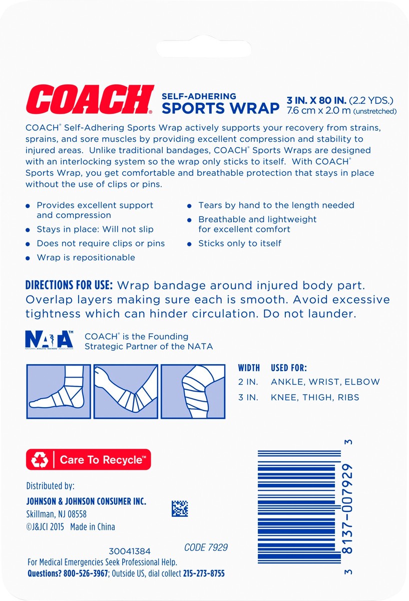 slide 3 of 8, Johnson & Johnson Coach Self-Adhering Elastic Wrap, 1 ct