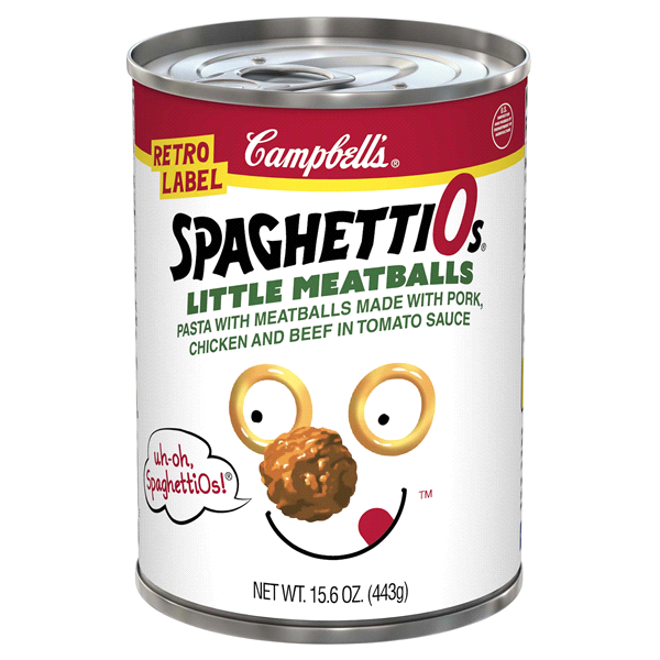 slide 1 of 1, Campbell's SpaghettiOs Retro Label Canned Pasta with Meatballs, 15.6 oz