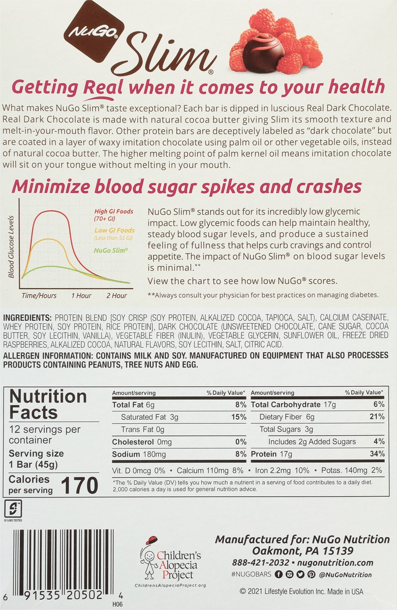 slide 8 of 9, NuGo Slim Raspberry Truffle Protein Bars 12 - 1.59 oz Bars, 12 ct
