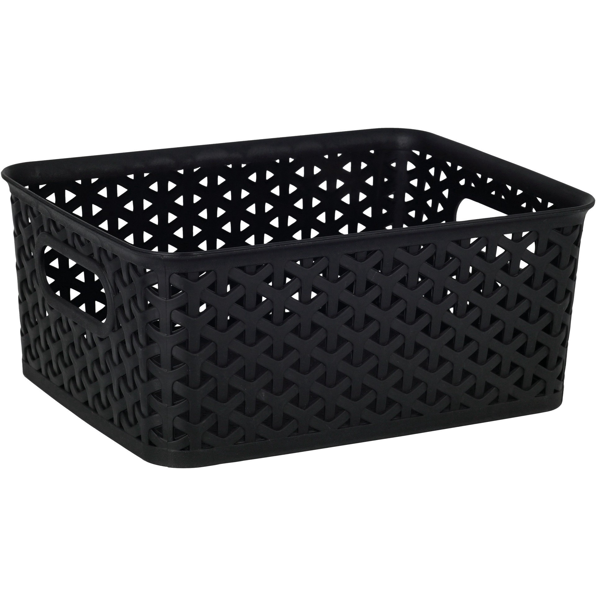 slide 1 of 1, our goods Cross Weave Rectangle Storage Bin - Black, SM