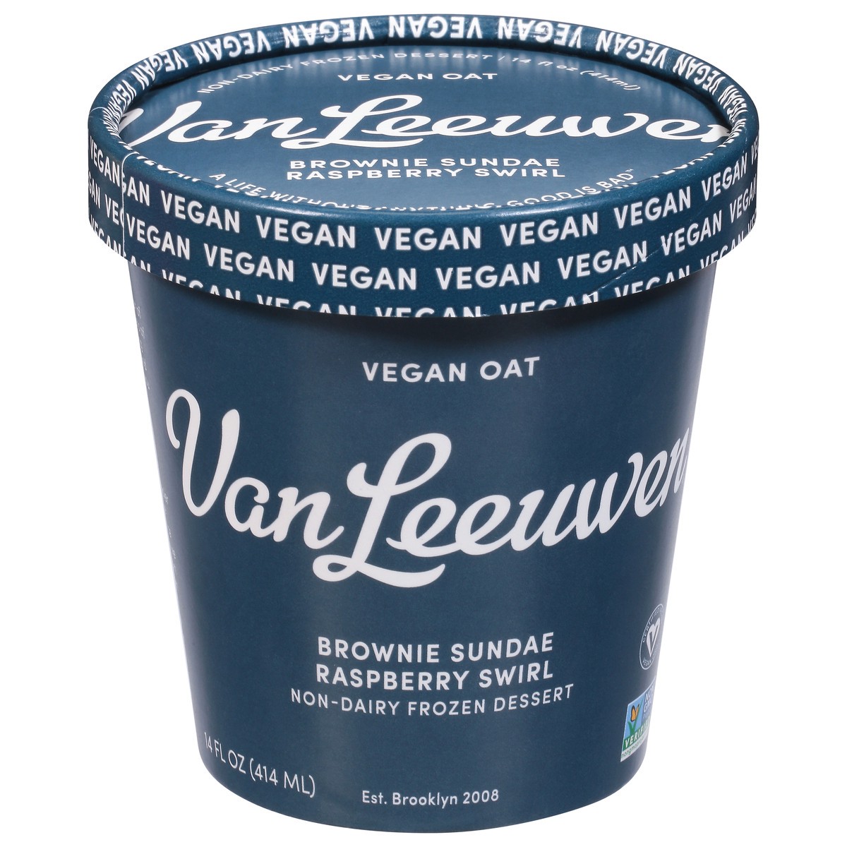 slide 1 of 14, Van Leeuwen Non-Dairy Brownie Sundae Raspberry Swirl Frozen Dessert 14 fl oz, 14 fl oz