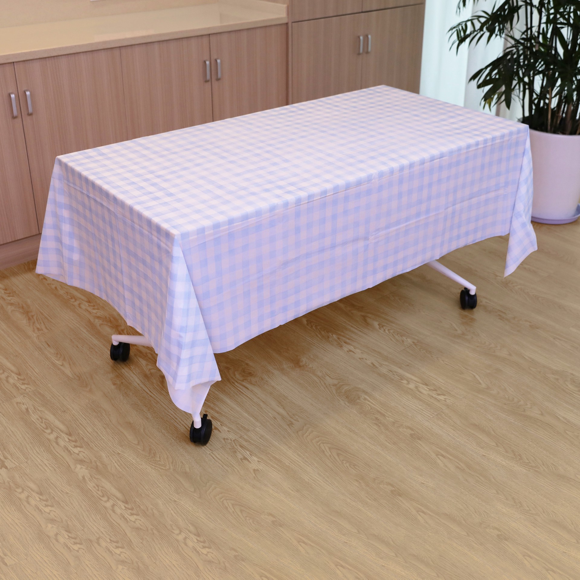 slide 2 of 3, 54" X 108" Blue Gingham Plastic Table Cover By Celebrate It, 54 in x 108 in