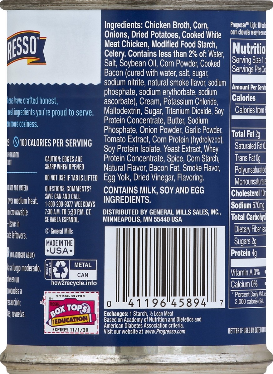 slide 6 of 6, Progresso Light Chicken Corn Chowder Flavored With Real Bacon, 18.5 oz