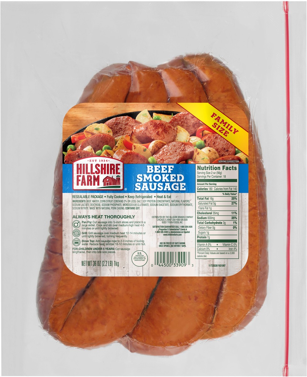 slide 2 of 2, Hillshire Farm Beef Smoked Sausage, 36 oz. Family Pack, 1.02 kg