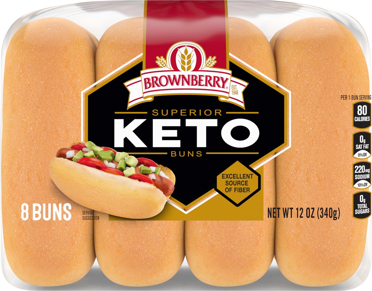 slide 4 of 7, Brownberry Keto Buns, 8 count, White Hot Dog Buns, 12 oz Bag, 8 ct