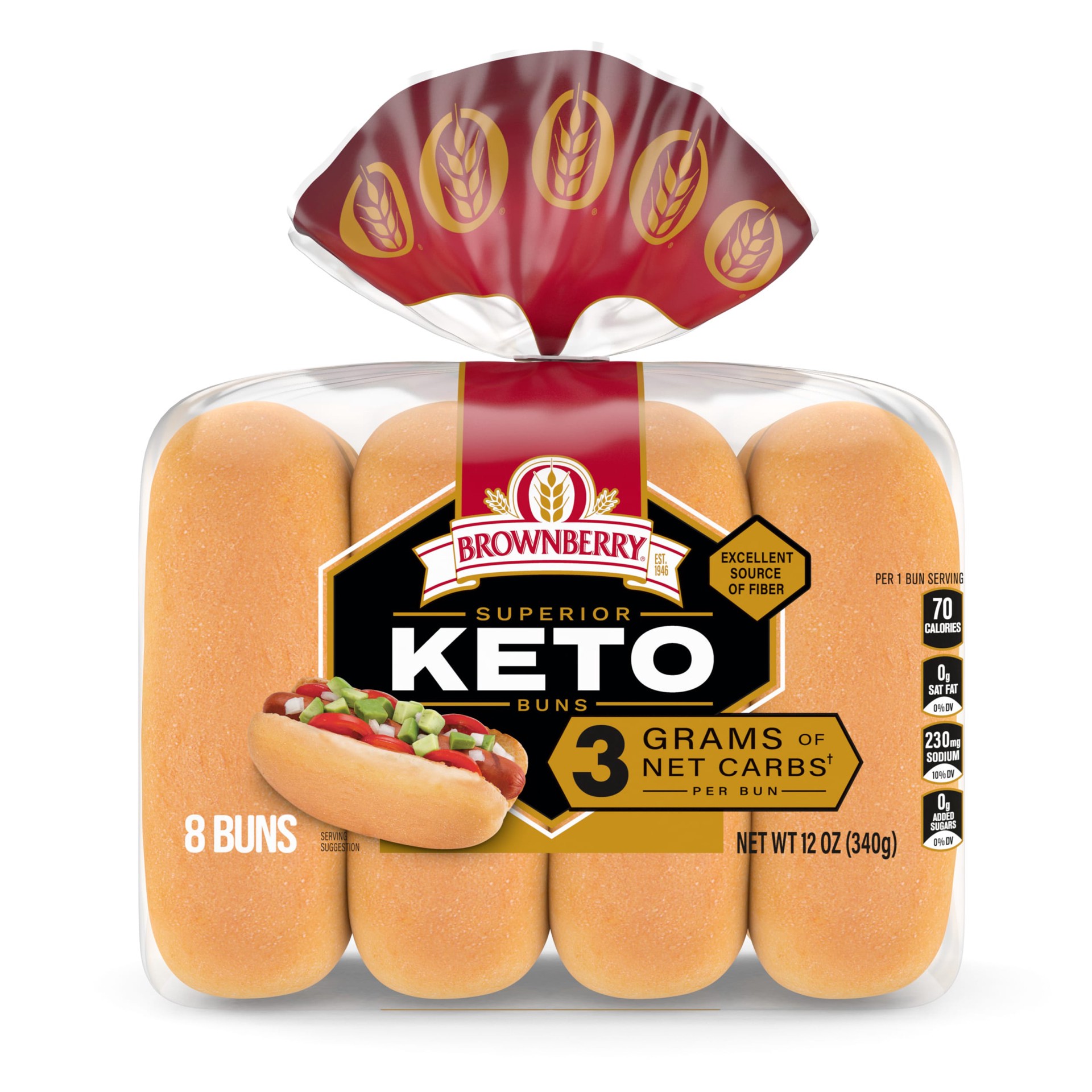 slide 1 of 7, Brownberry Keto Buns, 8 count, White Hot Dog Buns, 12 oz Bag, 8 ct