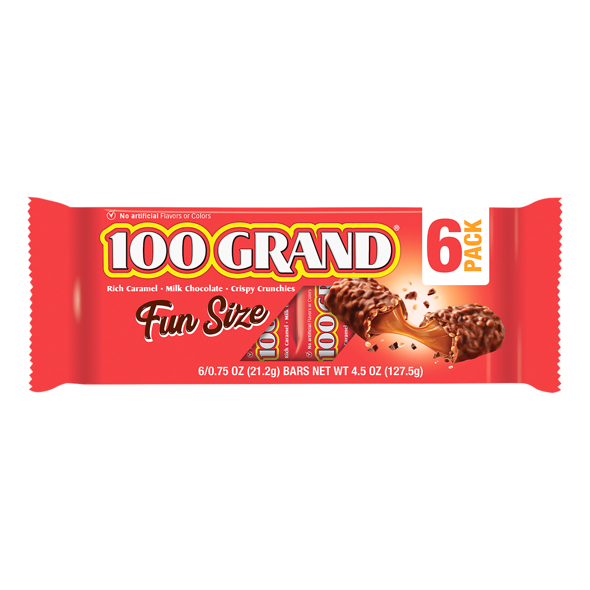 slide 1 of 1, 100 Grand Milk Chocolate Caramel Candy Bars, 6 ct