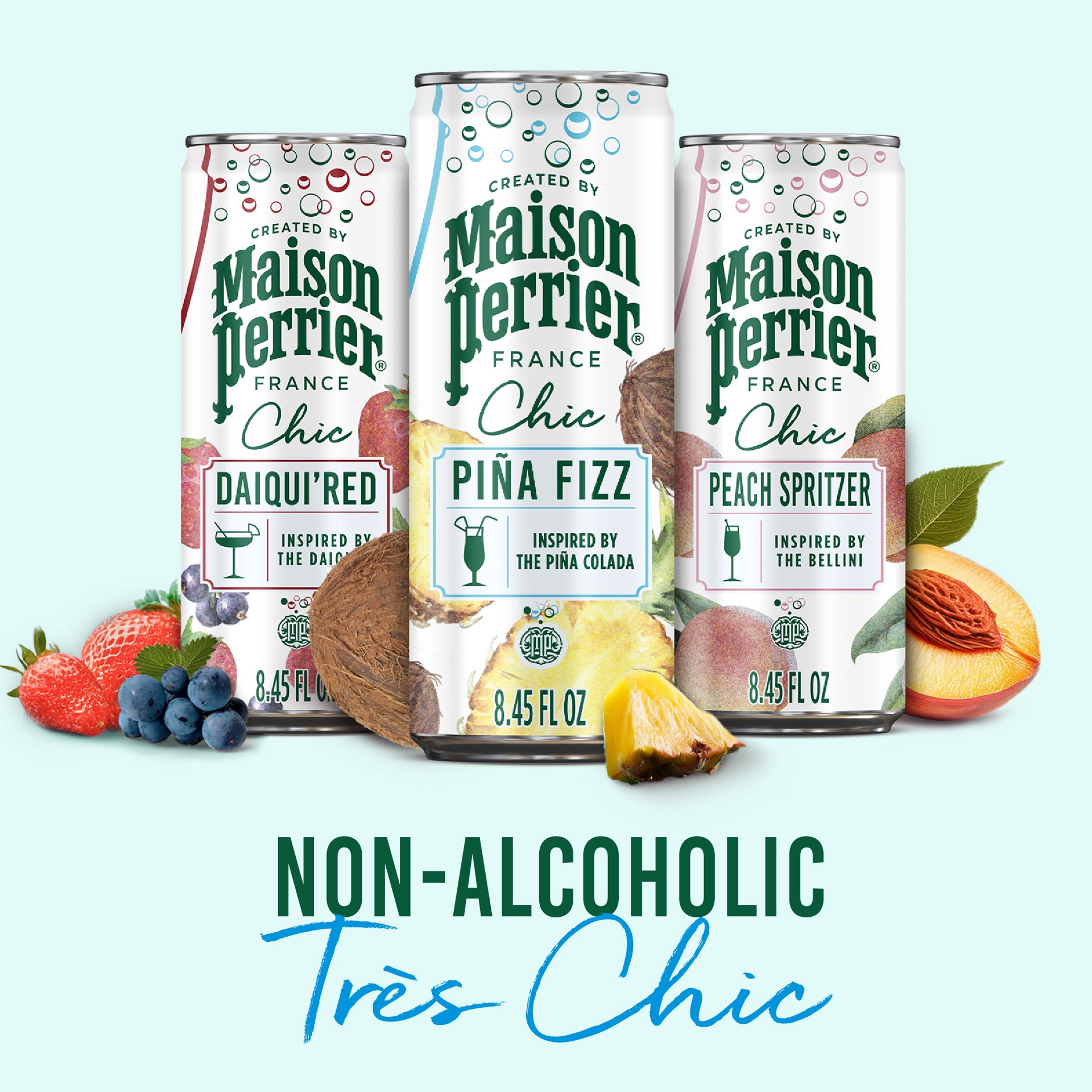 slide 5 of 7, Maison Perrier Chic Pina Fizz, Pineapple and Coconut Flavored Sparkling Beverage, Mocktail, 4PK, 4 ct; 8.5 fl oz