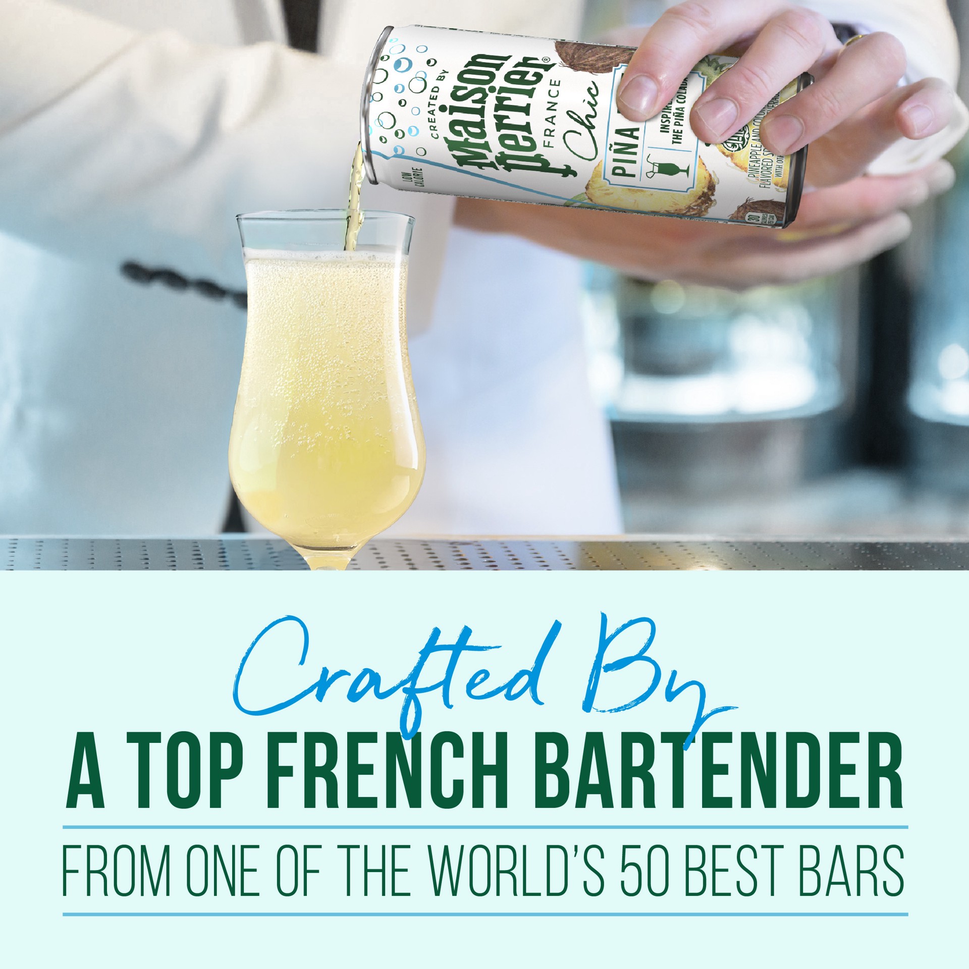 slide 3 of 7, Maison Perrier Chic Pina Fizz, Pineapple and Coconut Flavored Sparkling Beverage, Mocktail, 4PK, 4 ct; 8.5 fl oz