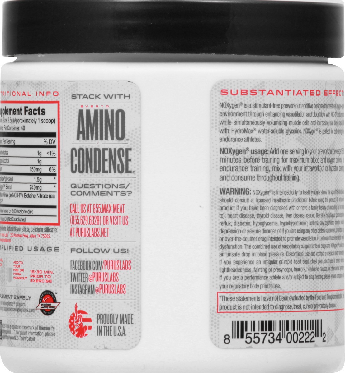 slide 3 of 12, Purus Noxygen Unflavored Preworkout Accelerator 112 gr, 112 g