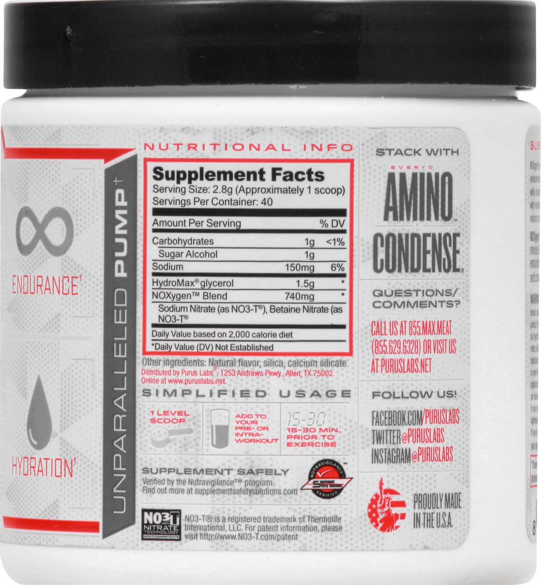 slide 2 of 12, Purus Noxygen Unflavored Preworkout Accelerator 112 gr, 112 g