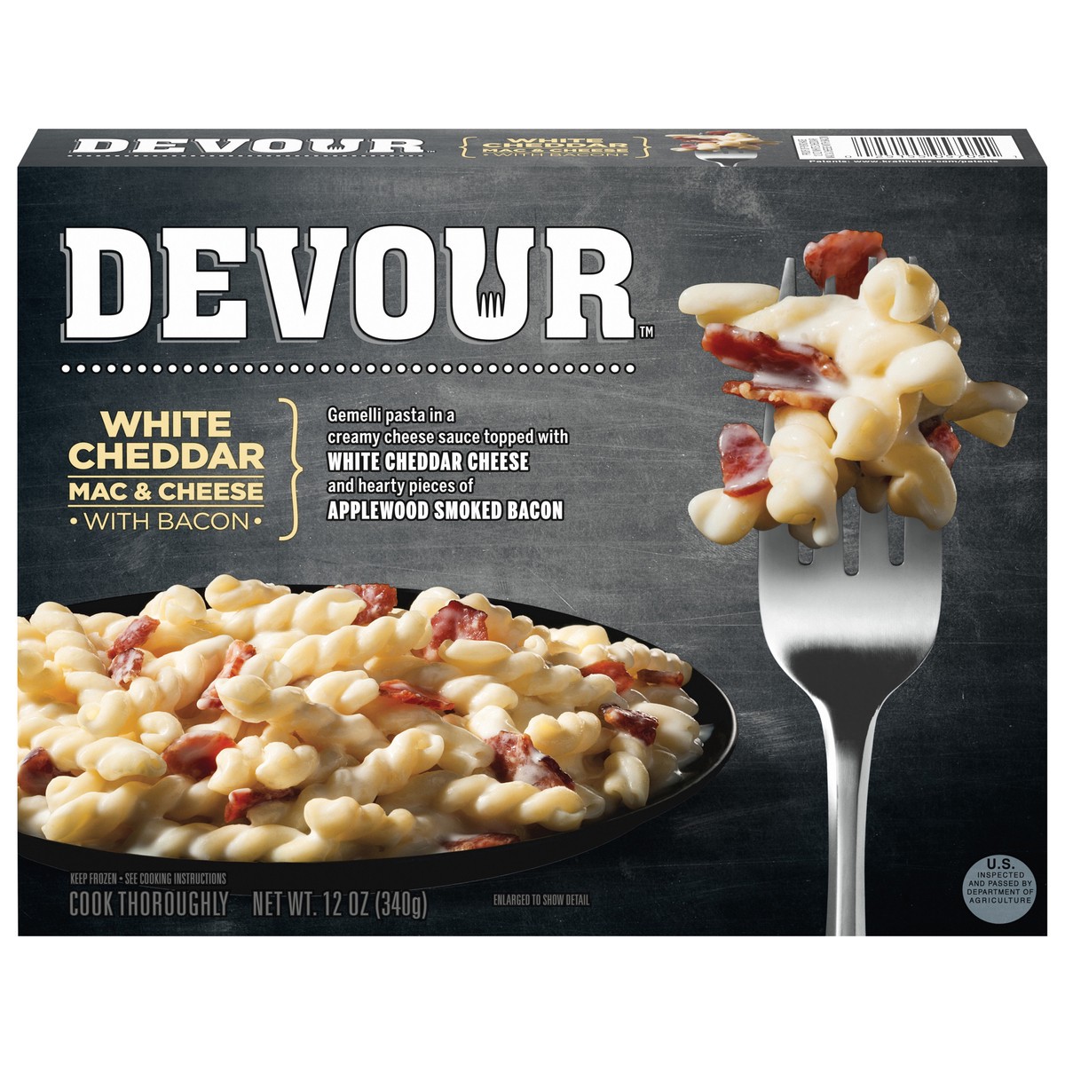slide 1 of 9, DEVOUR White Cheddar Mac & Cheese with Bacon, 12 oz