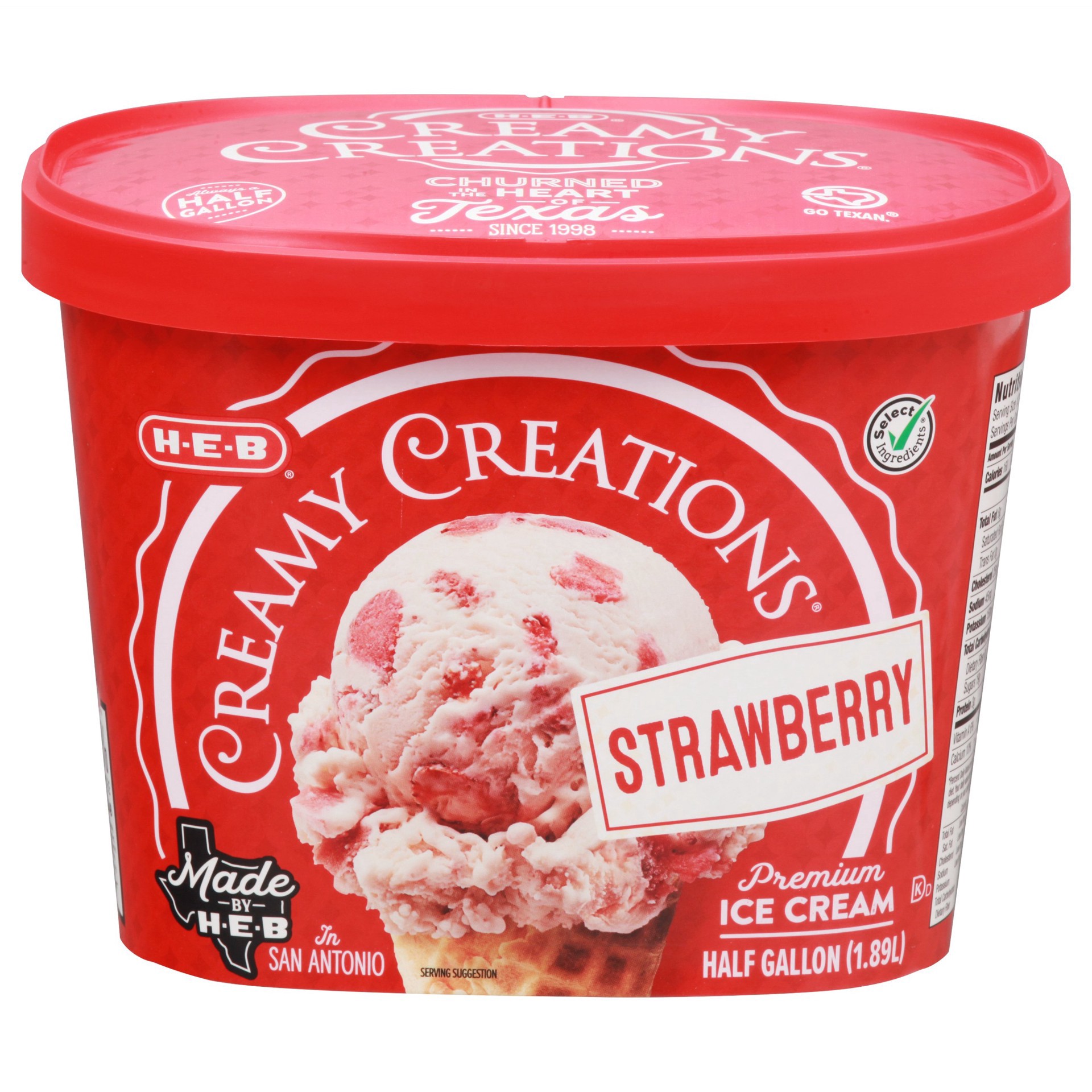 slide 1 of 1, H-E-B Creamy Creations Strawberry Ice Cream, 64 fl oz
