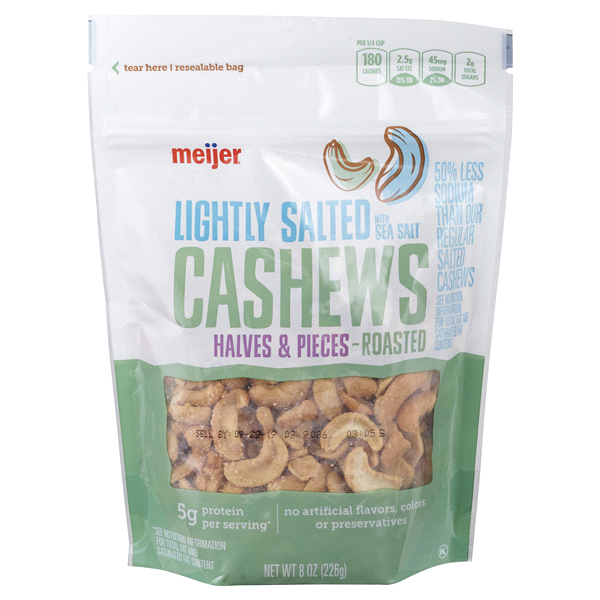 slide 1 of 2, Meijer Lightly Salted Cashews- Halves & Pieces, 8 oz