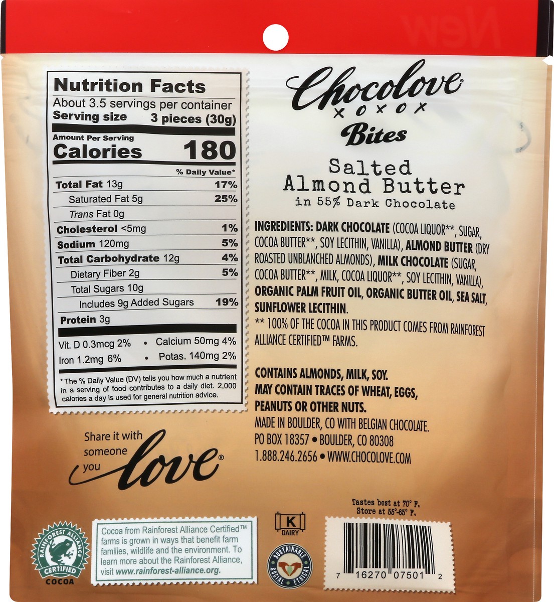 slide 10 of 10, Chocolove 55% Salted Almond Butter Dark Chocolate Bites 3.5 oz, 3.5 oz