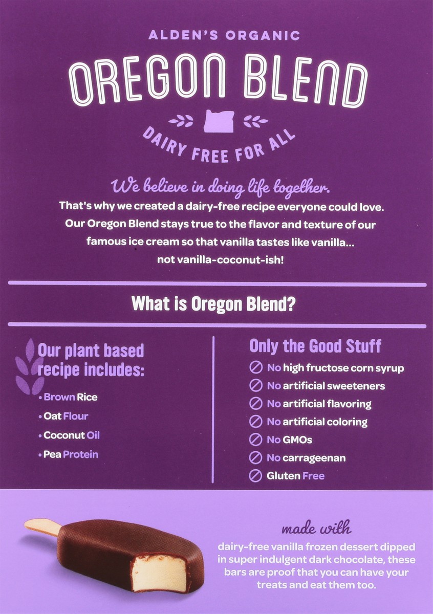 slide 5 of 14, Alden's Organic Dairy Free Dark Chocolate Vanilla Frozen Dessert 3 Bars 3 fl oz Packed, Unspecified 3 ea, 3 ct