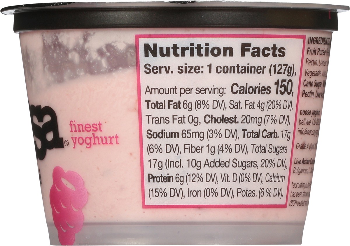 slide 8 of 9, noosa Yoghurt, Raspberry, 4.5 oz, Whole Milk Yogurt, Grade-A Pasteurized, Gluten Free, Probiotic, Made With the Finest Quality Ingredients, 6 oz