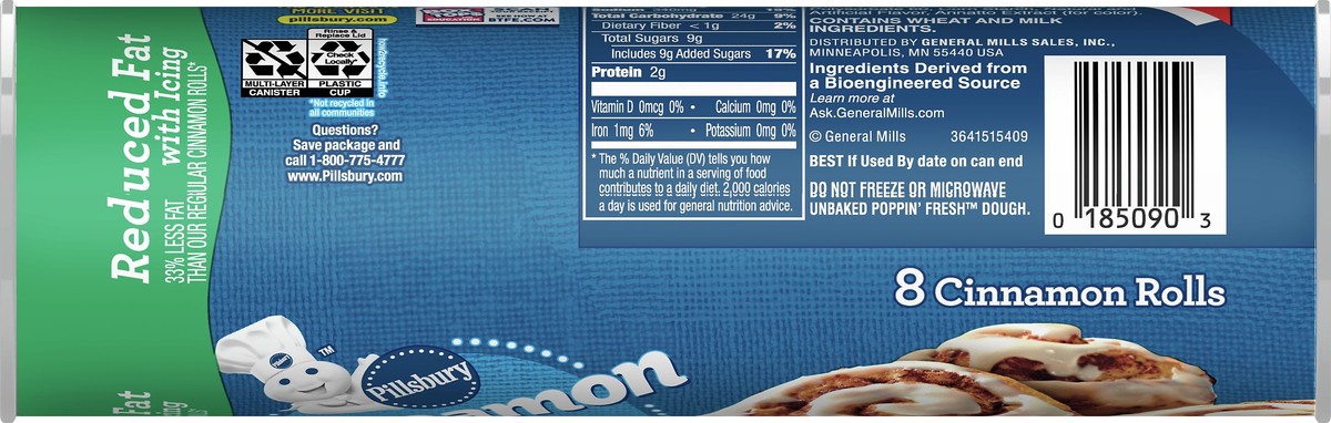 slide 8 of 13, Pillsbury Reduced Fat with Icing Cinnamon Rolls 8 ea, 8 ct