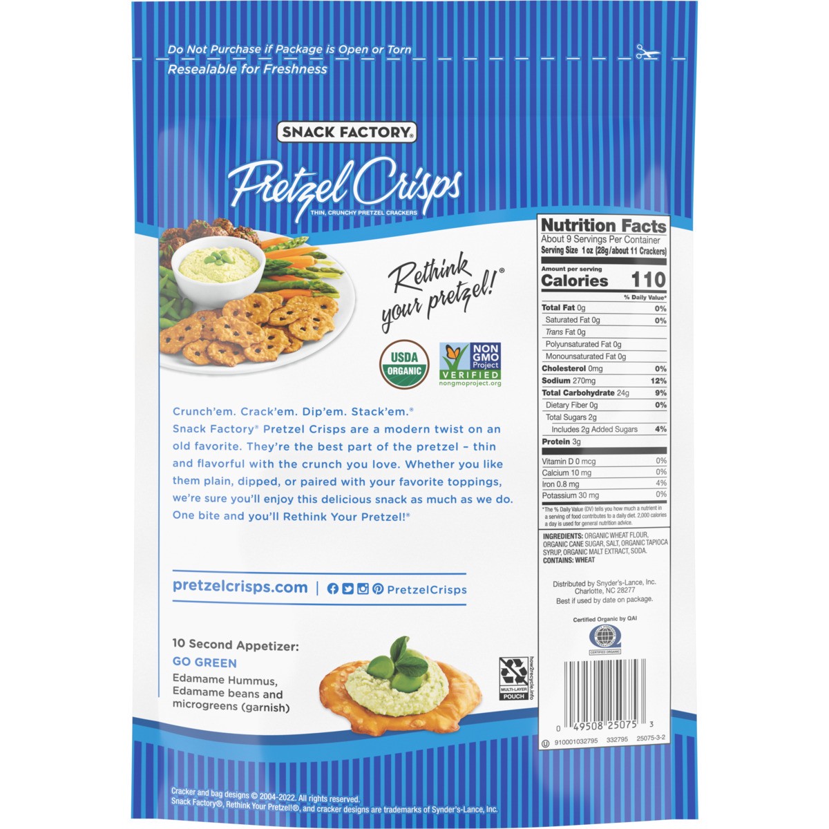 slide 5 of 11, Snack Factory Organic Original Flavor Pretzel Crisps, 9.35 oz