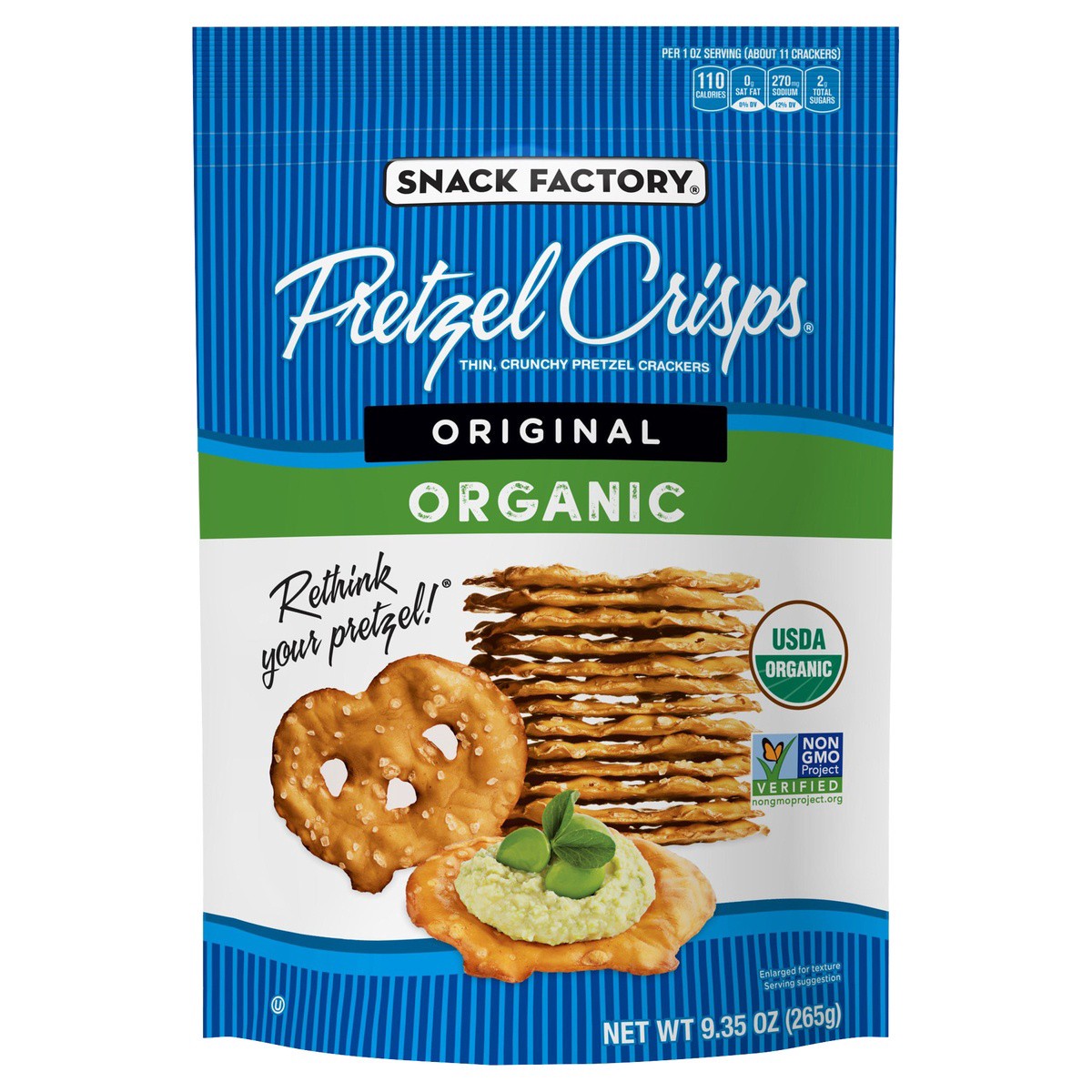 slide 1 of 11, Snack Factory Organic Original Flavor Pretzel Crisps, 9.35 oz