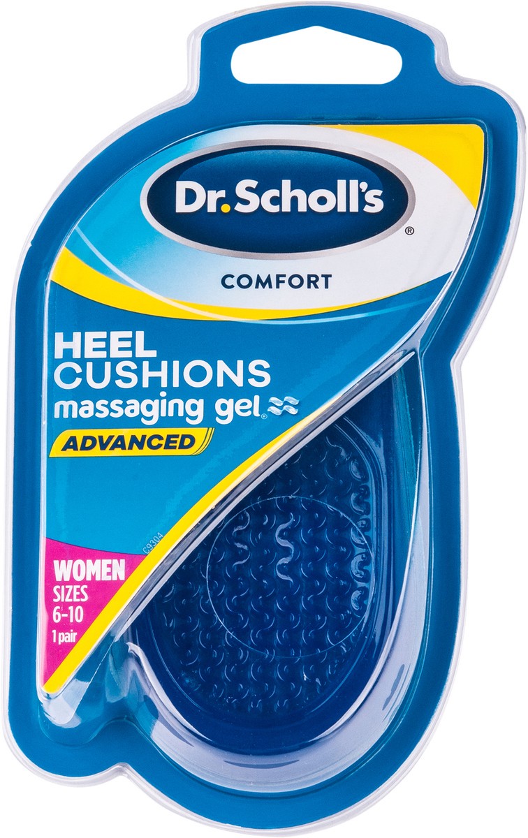slide 4 of 6, Dr. Scholl's Heel Cushions with Massaging Gel, Gel Heel Cups, All-Day Energizing Comfort, Absorb Shock, Reduce Impact & Stress, Gel Cushioning Pad Insert, Fit All Shoes, Women's 6-10, 1 Pair, 1 ct